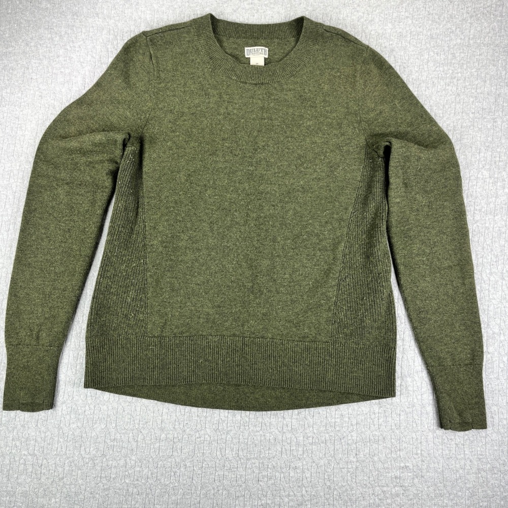 Duluth Trading Co Sweater Womens Medium Green 100% Merino Wool Crew Neck Ribbed